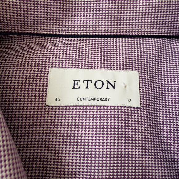 Eton Mens Button Up Dress Shirt Lavender White Check Long Sleeve Size 17 Twill - Picture 13 of 15
